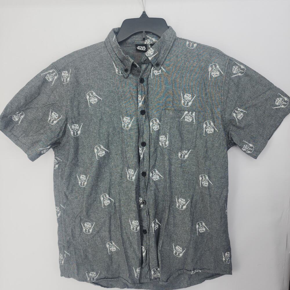 Star Wars Darth Vader AOP Button-Down Shirt Gray L Engraved Buttons
